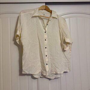 Maurice's Button Down Shirt Medium Cream Off White Short Sleeve Rayon Nylon